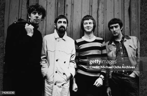 Rock band the "Bluesbreakers" pose for a portrait in 1966 in London, England. L-R: John Mayall, Hughie Flint, Eric Clapton, John McVie.