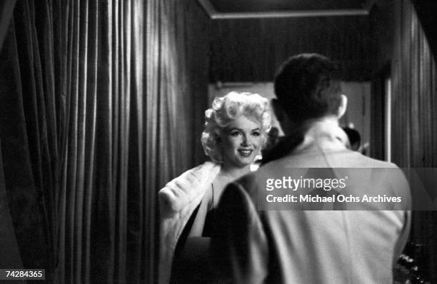 Actress Marilyn Monroe attends the play "Cat On A Hot Tin Roof" on March 24, 1955 in New York City, New York.