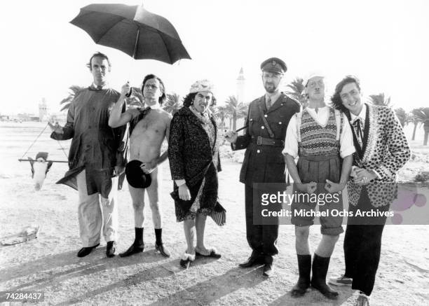 All six members of the Monty Python team on location in Monastir, Tunisia to film 'Monty Python's Life of Brian', 1978. From left to right they are...
