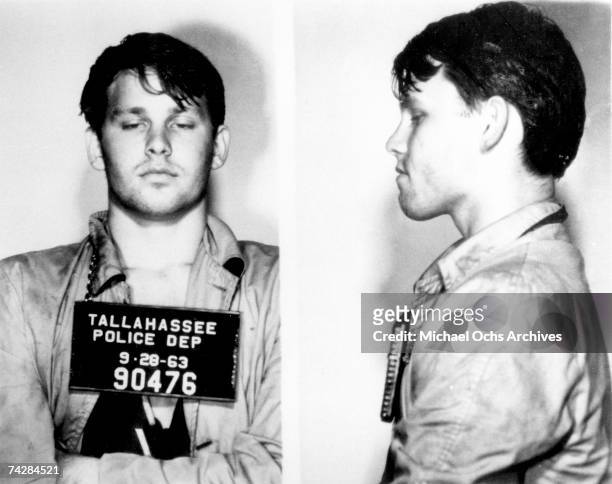 Singer Jim Morrison of the rock and roll band "The Doors" mugshot on September 28, 1963 on charges of petty larceny, disturbing the peace, resisting...