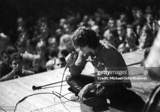 Jim Morrison of The Doors performs onstage on September 14, 1968 in Frankfurt, Germany.