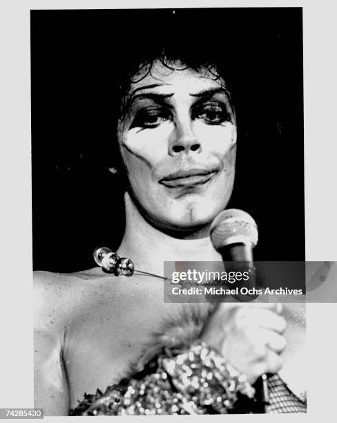 Tim Curry performs in The Rocky Horror Show at the Roxy Theatre in Los Angeles , California in March 1974.