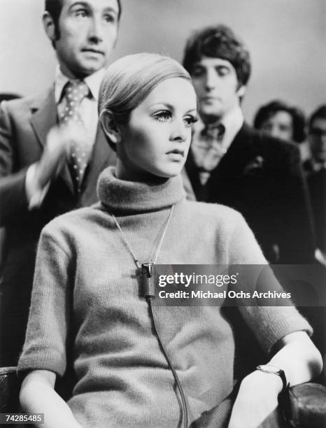 English supermodel Twiggy poses for a portrait during the filming of 'Twiggy in Hollywood' directed by Bert Stern part of a three episode documentary...
