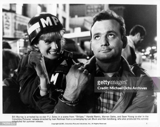 Actor Bill Murray is arrested by actress P.J. Soles in the film 'Stripes'. Photo by Michael Ochs Archives/Getty Images
