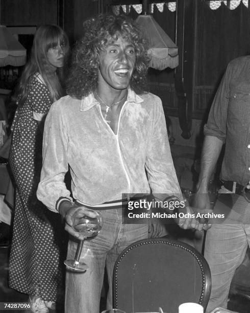 Singer Roger Daltrey of the rock and roll band 'The Who' attends a party on August 10, 1975 in Los Angeles, California.