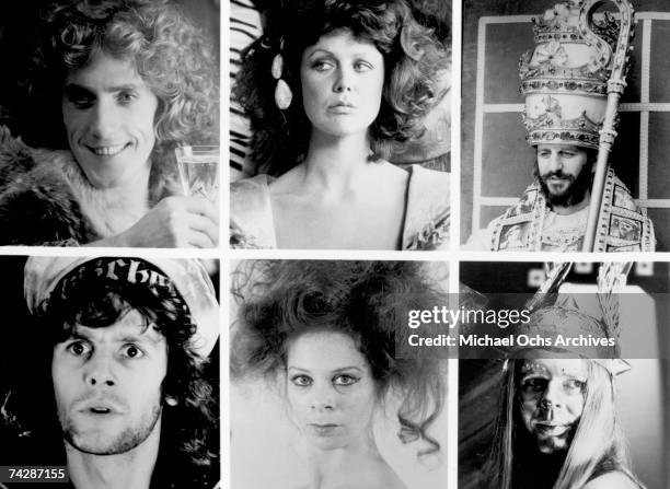 Collage of the cast of the movie 'Lisztomania' which was released in 1975. Top row, left to right: Roger Daltrey as Liszt, Fiona Lewis as Countess...