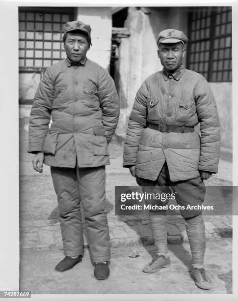 Mao Zedong on the left and Zhu De on the right pose for a very rare portrait before their eventual overthrow of the Nationalist Chinese government....