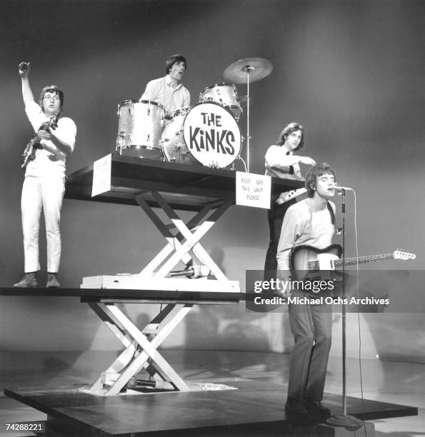 Peter Quaife, Mick Avory, Dave Davies, Ray Davies of the rock group "The Kinks" perform on the "Shindig!" television show on January 20, 1965 in Los...