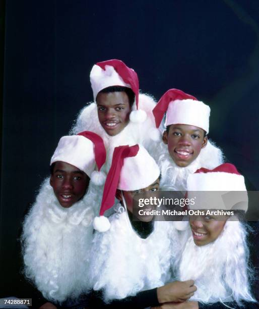 Group New Edition pose for a portrait circa 1985