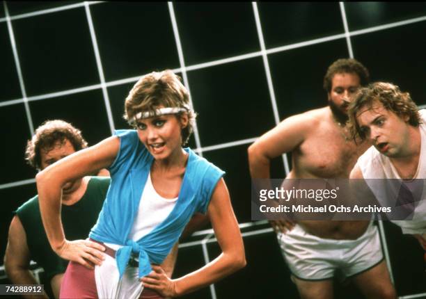 Olivia Newton-John performing in the music video for her single, 'Physical', 1981.