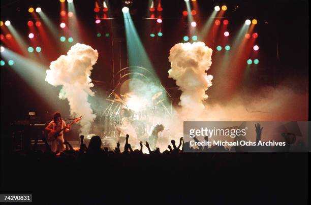 British rock band Queen perform in concert at the Forum on December 22, 1977 in Inglewood, California.