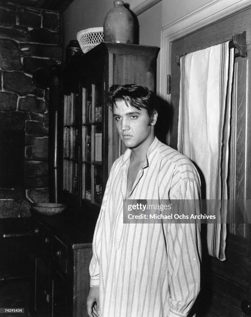 Elvis Presley on the set of his film "Love Me Tender"