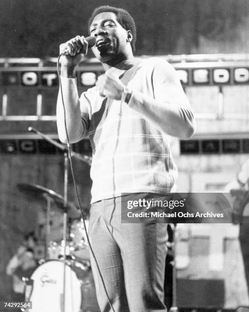 Soul singer Otis Redding performs on the TV show Ready Steady Go in 1966 in London, England.