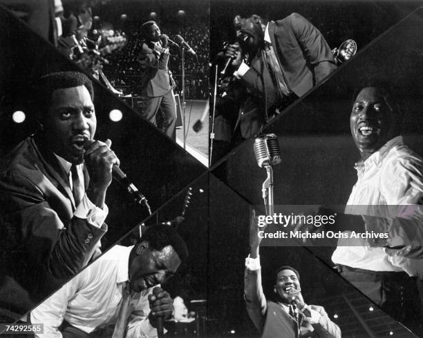 Collage of soul singer Otis Redding performing in 1966.
