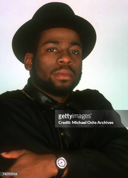 Jam Master Jay of the hip-hop group "Run DMC" pose for a studio portrait session in 1985 in New York, New York.