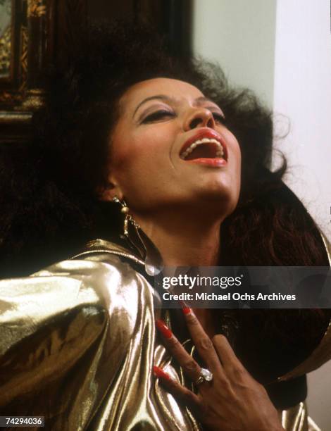 Diana Roush Model Singer Diana Ross Poses for a portrait session circa 1976 wearing a ...
