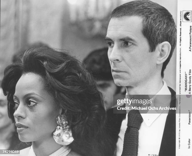 Entertainers Diana Ross and Anthony Perkins in a scene from the movie "Mahogany" which was released in 1975. Photo by Michael Ochs Archives/Getty...