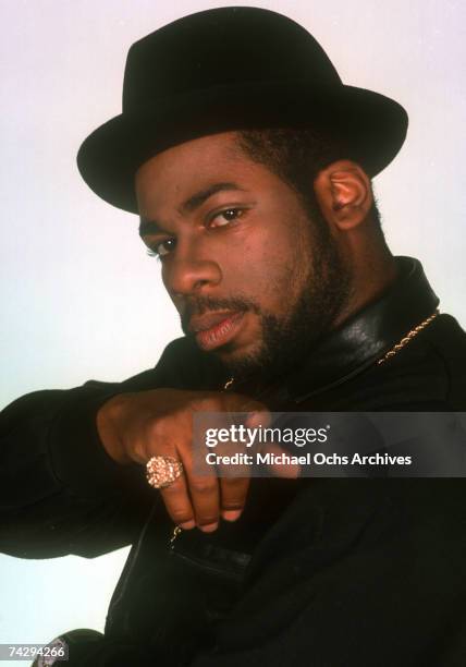 Jam Master Jay of the hip-hop group "Run DMC" pose for a studio portrait session in 1985 in New York, New York.