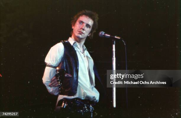 Lead singer Johnny Rotten of the punk band "The Sex Pistols" perform their last concert in Winterland on January 14, 1978 in San Francisco,...