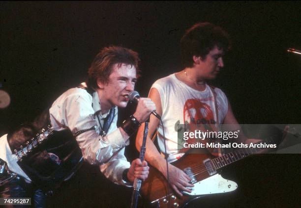 Lead singer Johnny Rotten and guitarist Steve Jones of the punk band "The Sex Pistols" perform their last concert in Winterland on January 14, 1978...