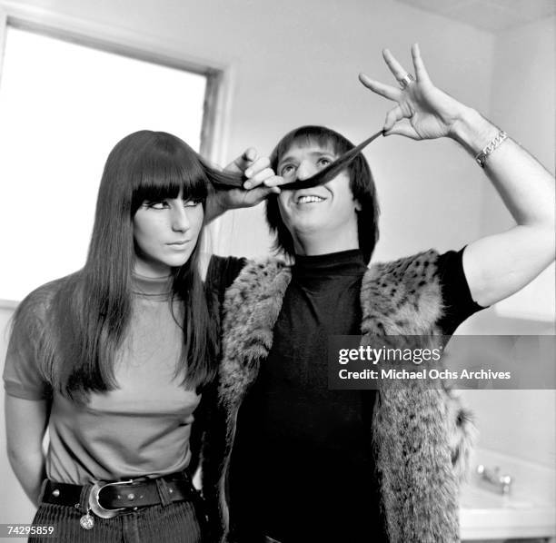 Entertainers Sonny Bono & Cher pose for a portrait session in 1965 in Los Angeles, California.