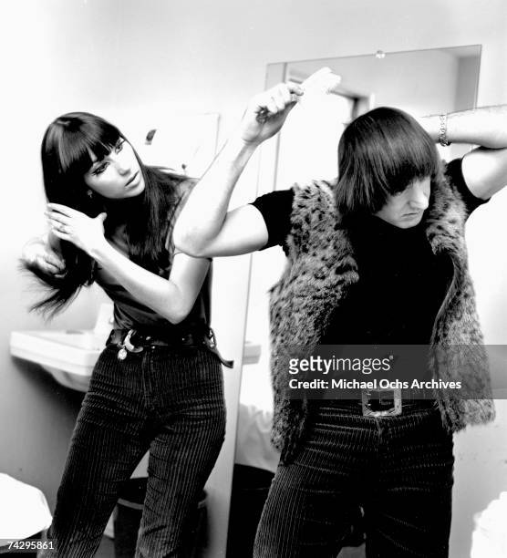 Entertainers Sonny Bono & Cher pose for a portrait session in 1965 in Los Angeles, California.