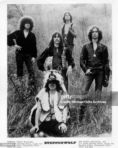Rock group Steppenwolf pose for management publicity still in 1969.