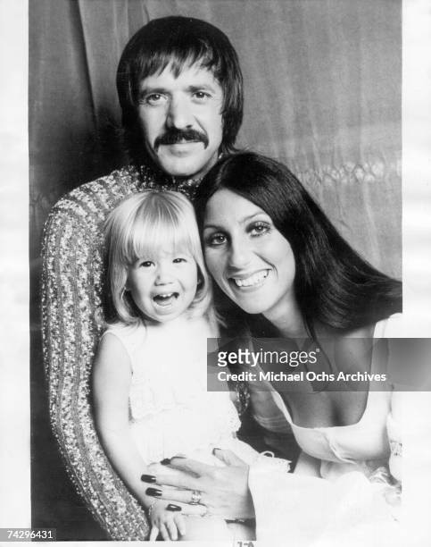 Entertainment family Sonny Bono & Cher and their daughter Chastity Bono pose for a portrait in 1970.