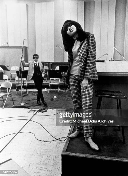 American singer Ronnie Spector with her husband, record producer Phil Spector, at Gold Star Studios, Los Angeles California, circa 1968. (Photo by...