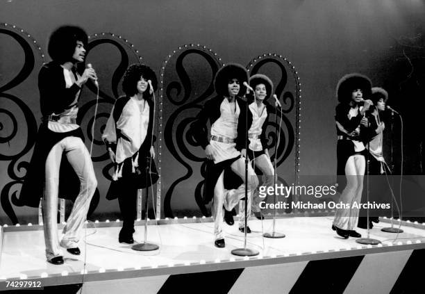 And B group The Sylvers perform on a TV show circa 1972 in Los Angeles, California.