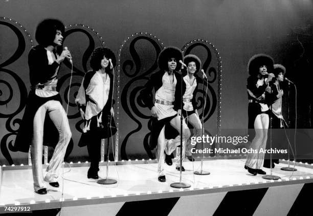 And B group The Sylvers perform on a TV show circa 1972 in Los Angeles, California.