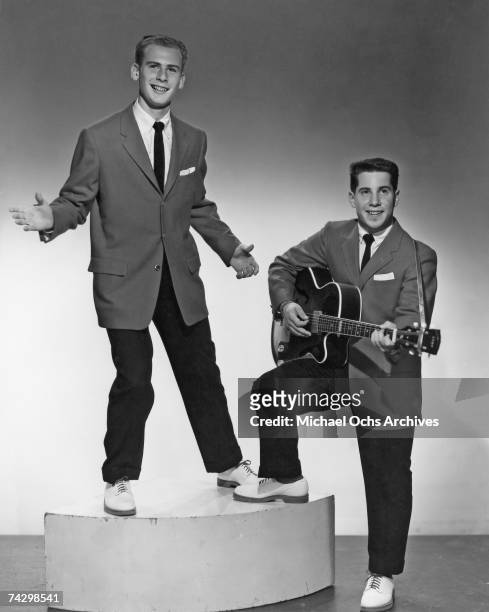 Left to right Art Garfunkel and Paul Simon as Tom and Jerry pose for a portrait circa 1957 in New York City, New York.