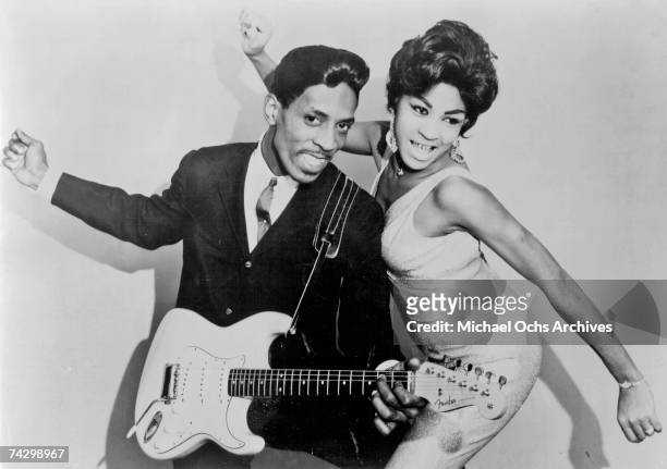 Husband-and-wife R&B duo Ike & Tina Turner pose for a portrait in circa 1961. Ike Turner is holding a Fender Stratocaster electric guitar.