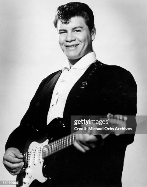 Ritchie Valens poses for his famous album cover session in July 1958 in Los Angeles, California.