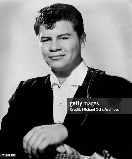 Ritchie Valens poses for his famous album cover session in July 1958 in Los Angeles, California.