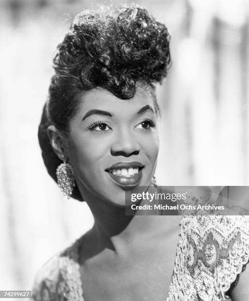 Jazz singer Sarah Vaughan, who possessed one of the finest vocal instruments in the history of jazz, poses for a publicity shot circa 1943 in New...