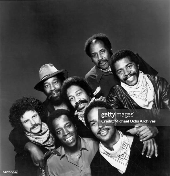 Funk and soul group War pose for a Untied Artists Records publicity still circa 1977.