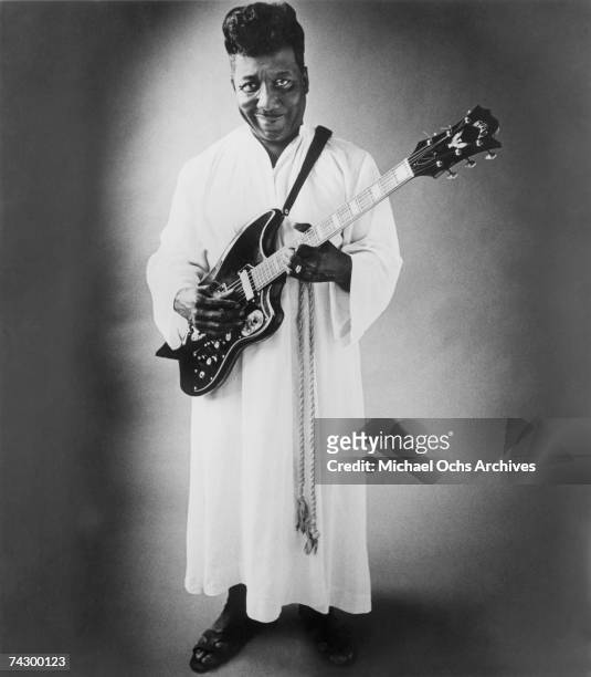 Blues musician Muddy Waters poses for a portrait used on his psychedelic blues album 'Electric Mud' in 1968 in Chicago, Illinois.