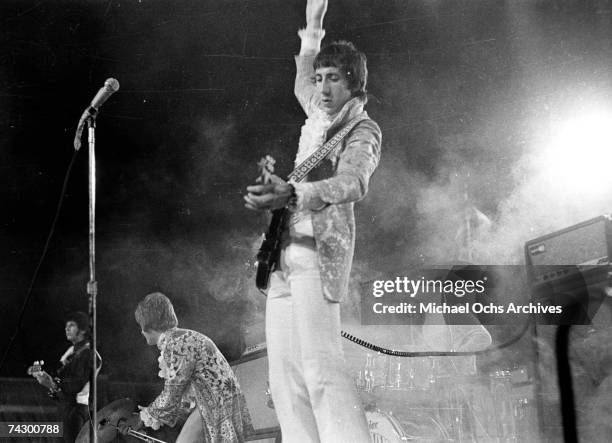 Basssist John Entwistle, drummer Keith Moon, singer Roger Daltrey and guitarist Pete Townshend of the rock and roll band "The Who" perform onstage at...