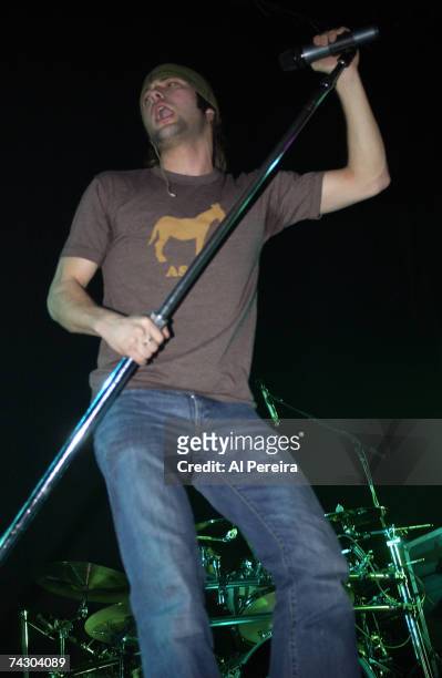 Canadian Rock Band Default perform at the Roseland Ballroom on February 27, 2004 in New York City.