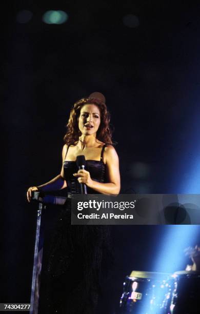 Stevie Wonder and Gloria Estefan perform at the Super Bowl XXXIII Half Time Show "A Celebration of Soul, Salsa and Swing" on January 31, 1999 at Pro...