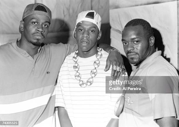 Rappers Jaz-O , Jay-Z and unknown attend Rapper Big Daddy Kane's Birthday Party on September 10, 1989 in New York City.