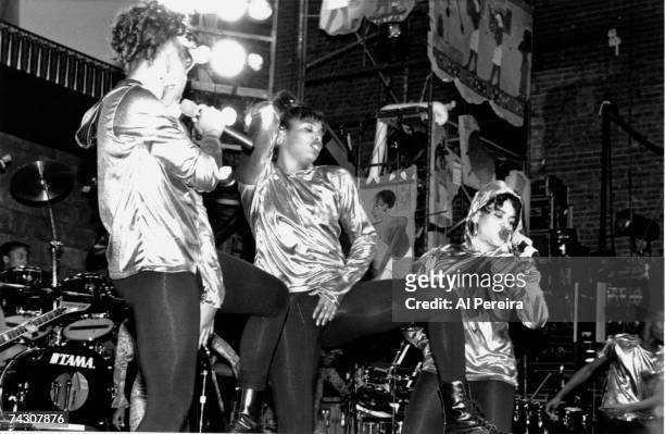 Salt-N-Pepa performs at the "Sisters In The Name Of Rap" concert and television special at The Ritz on October 8, 1991 in New York City.