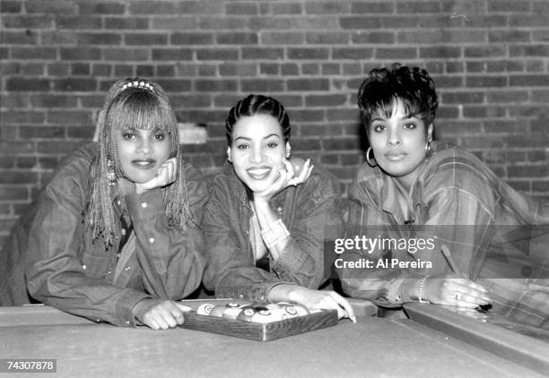 American hip-hop group, Salt n Pepa, circa 1987. Left to right: Sandra Denton , Cheryl James and Deidra Roper . (Photo by Al Pereira/Michael Ochs...