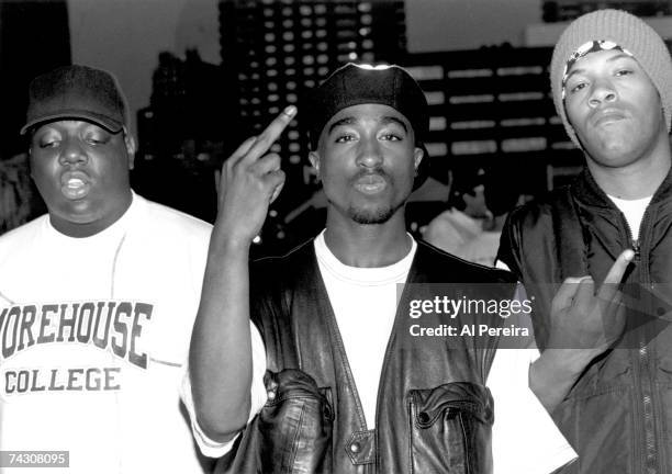 Rappers Notorious B.I.G., Tupac Shakur and Redman pose for a portrait at Club Amazon on July 23, 1993 in New York, New York.