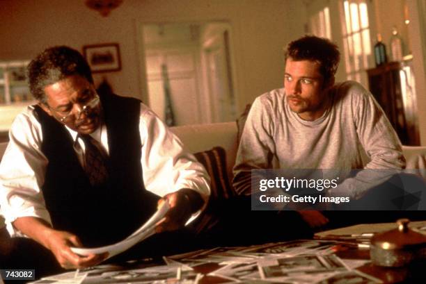 Actors Morgan Freeman and Brad Pitt in the film "Seven."