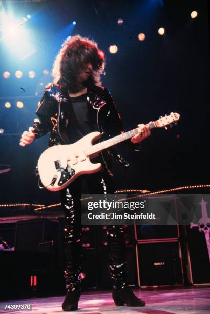 Guitarist Joe Perry of the rock and roll band "Aerosmith" performs onstage in 1993 in Minnesota.
