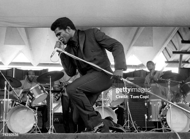 Godfather of soul James Brown performs onstage at the Newport Jazz Festival on July 6, 1969 in Newport, Rhode Island.