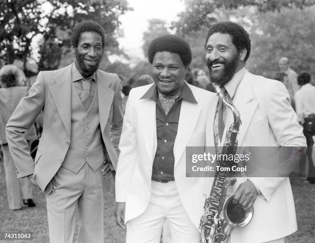Jazz musicians Ron Carter, McCoy Tyner and Sonny Rollins pose for a portrait at Jimmy Carter's White House Jazz Festival on June 19, 1978 in...