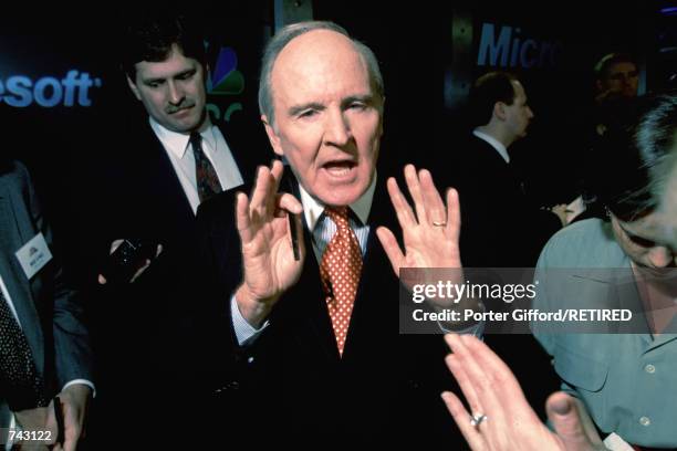 John F. Welch Jr., the CEO of General Electric, speaks to the press in this undated photo.